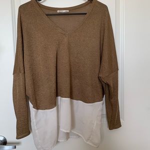 Zara color block tan and white shirt